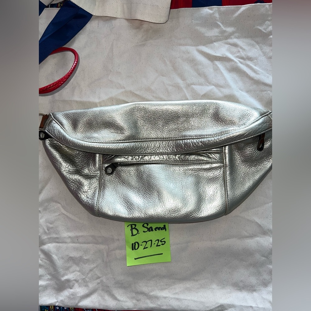 Parker Thatch platinum leather cross your heart crossbody